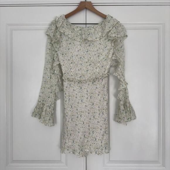 Free People Sweetest Thing Mini Dress Bell Long Sleeve Ruffle Buttons Floral 10 - Picture 3 of 13
